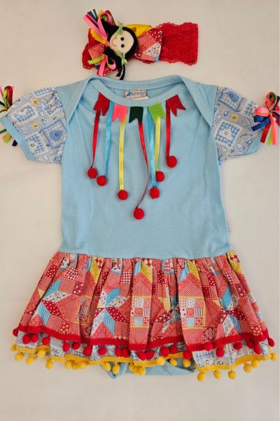 Body Azul Bebê junino